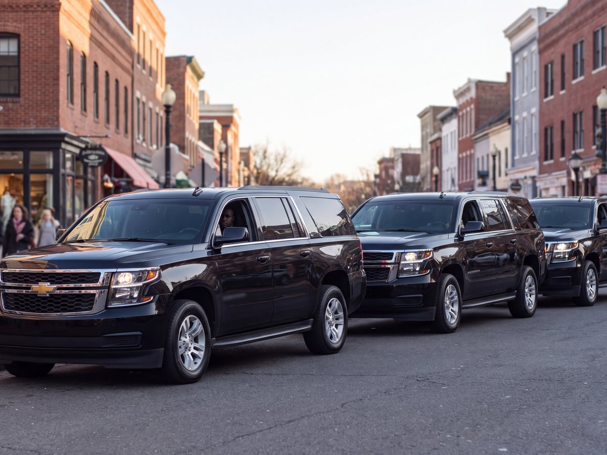 The Black Truck fleet lined up on a city street